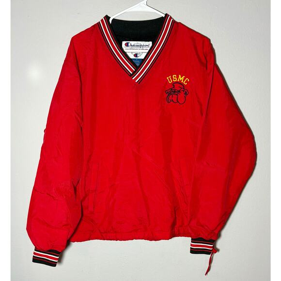 Vtg USMC Bulldog Embroidered Marine Corps Champion Red Pullover Windbreaker Sz S - Picture 2 of 10
